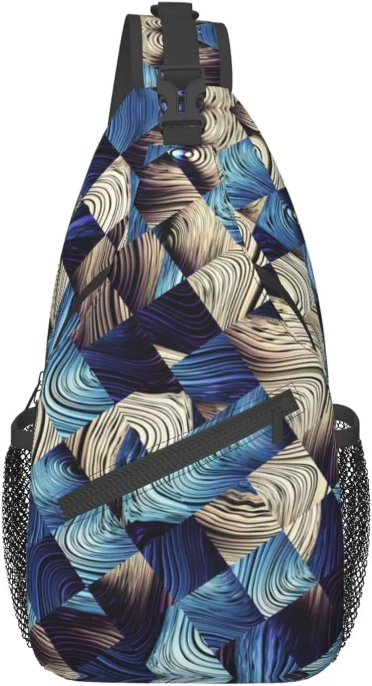 Crossbody Sling Backpack Sling Bag Chest Bag Shoulder Bag Travel Hiking Daypack For Men Women-Abstract Blue Squares