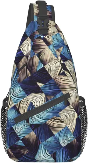 Crossbody Sling Backpack Sling Bag Chest Bag Shoulder Bag Travel Hiking Daypack For Men Women-Abstract Blue Squares