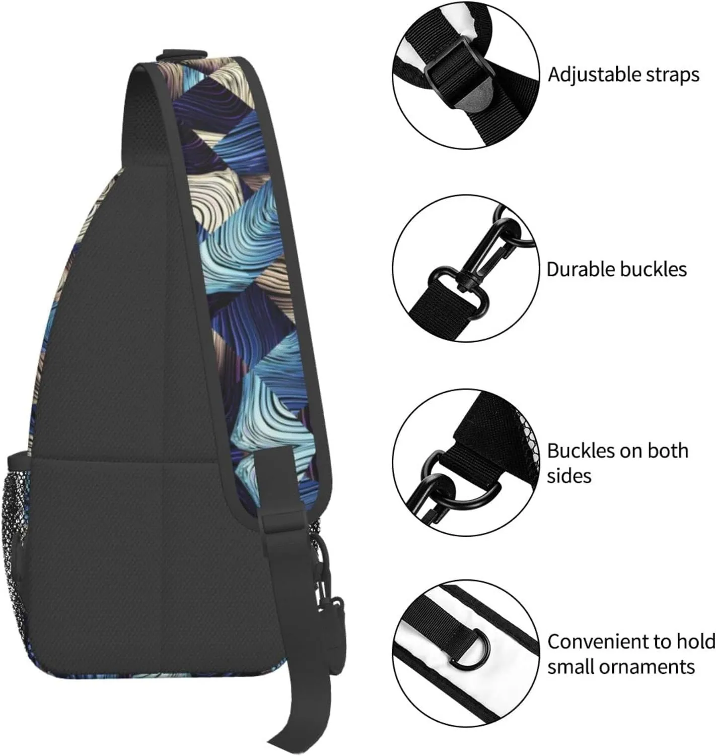 Crossbody Sling Backpack Sling Bag Chest Bag Shoulder Bag Travel Hiking Daypack For Men Women-Abstract Blue Squares