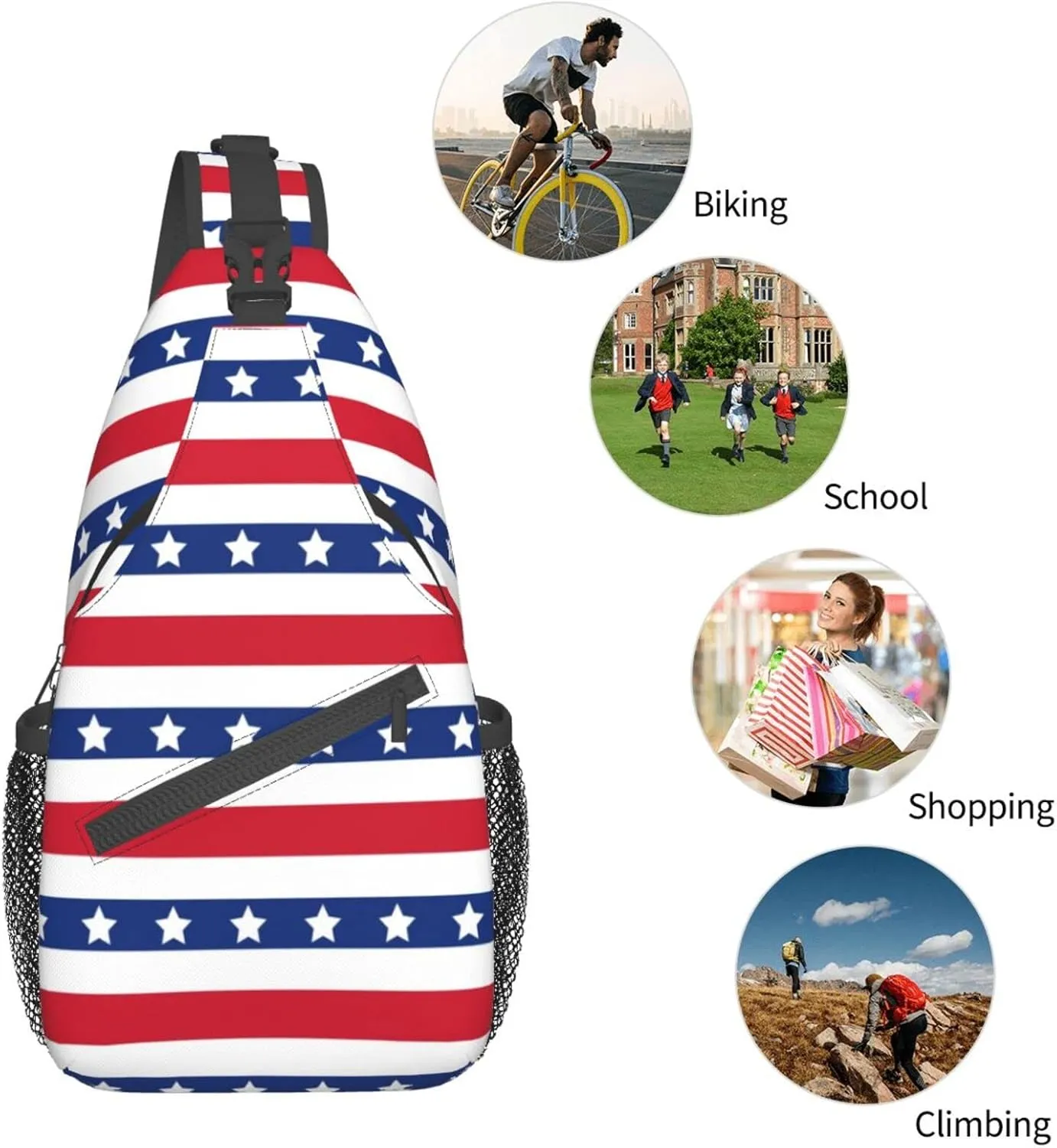 Crossbody Sling Backpack Sling Bag Chest Bag Shoulder Bag Travel Hiking Daypack For Men Women-American Patriotic Stars And Stripes