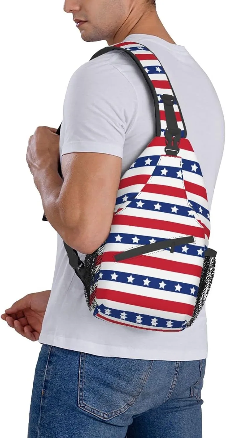 Crossbody Sling Backpack Sling Bag Chest Bag Shoulder Bag Travel Hiking Daypack For Men Women-American Patriotic Stars And Stripes