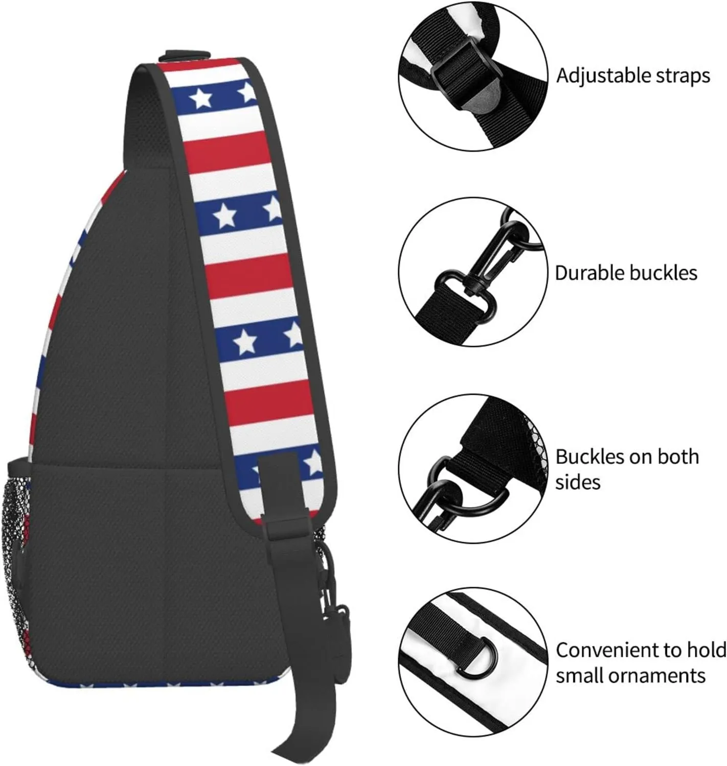 Crossbody Sling Backpack Sling Bag Chest Bag Shoulder Bag Travel Hiking Daypack For Men Women-American Patriotic Stars And Stripes