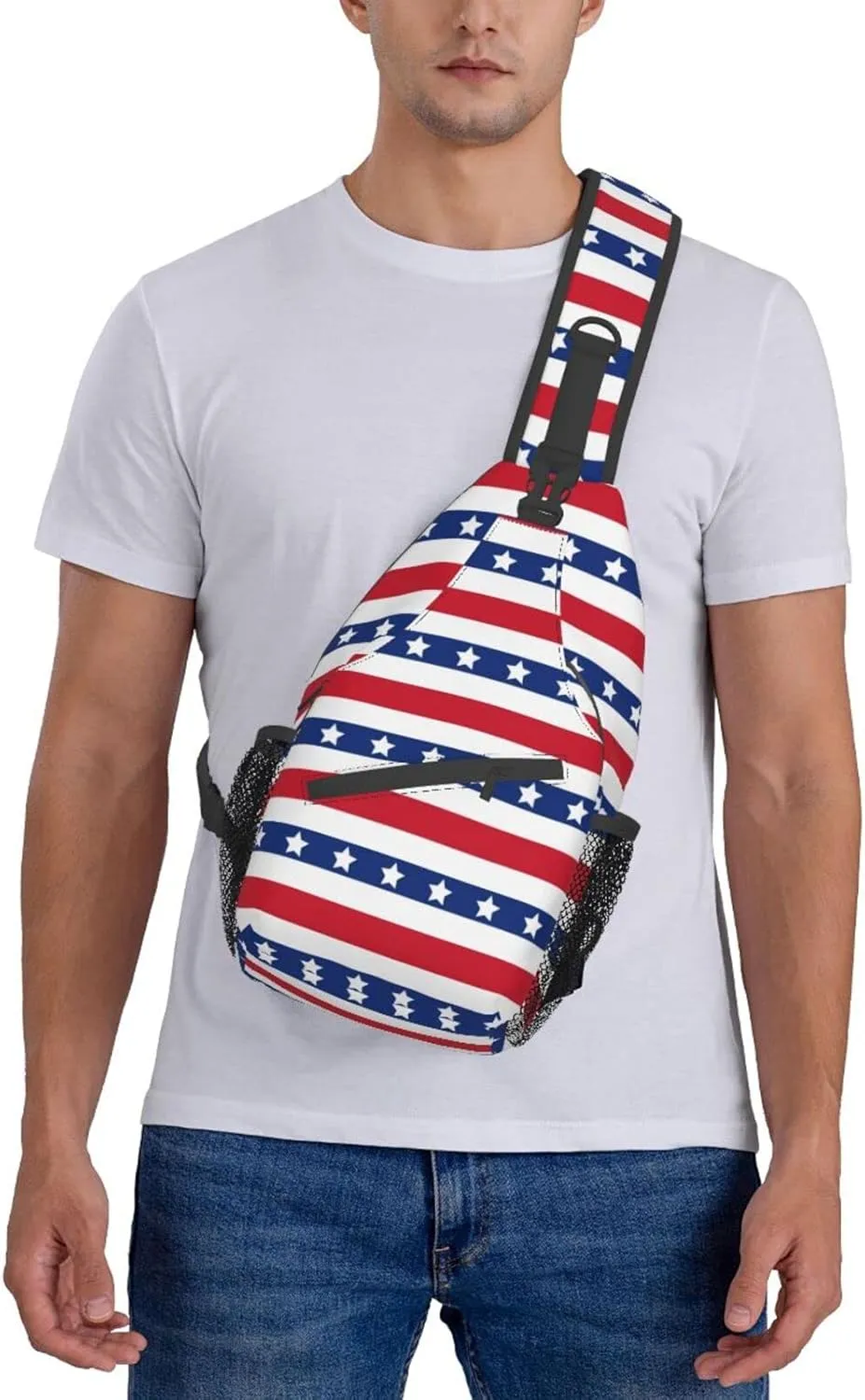 Crossbody Sling Backpack Sling Bag Chest Bag Shoulder Bag Travel Hiking Daypack For Men Women-American Patriotic Stars And Stripes
