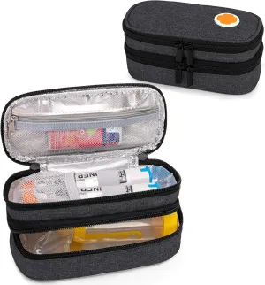 CURMIO Double Layer EpiPen Carrying Case, Portable Medicine Supplies Bag for 2 EpiPens, Auvi-Q, Syringes, Spacer, Nasal Spray, Home and Travel, Black, Empty Bag Only
