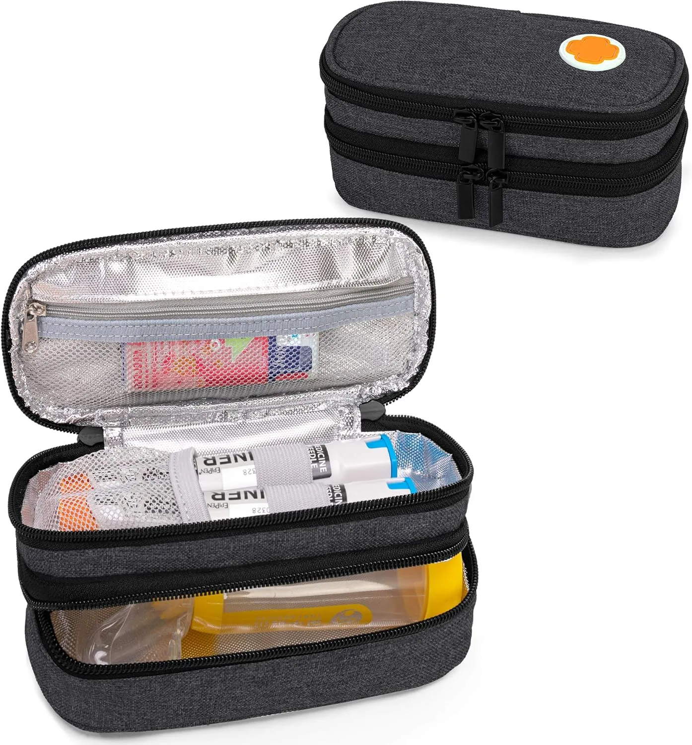 CURMIO Double Layer EpiPen Carrying Case, Portable Medicine Supplies Bag for 2 EpiPens, Auvi-Q, Syringes, Spacer, Nasal Spray, Home and Travel, Black, Empty Bag Only