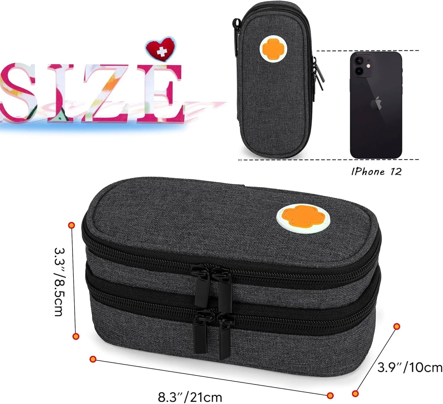 CURMIO Double Layer EpiPen Carrying Case, Portable Medicine Supplies Bag for 2 EpiPens, Auvi-Q, Syringes, Spacer, Nasal Spray, Home and Travel, Black, Empty Bag Only