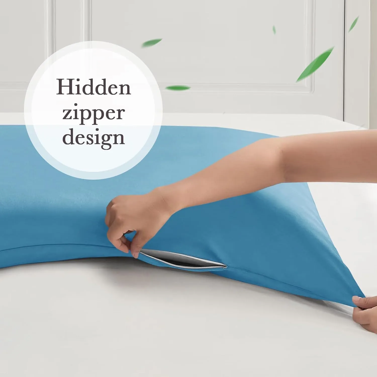 Curved Pillow Case Queen Size, Side Sleeper Pillow Cases Cover Cooling Rayon Derived from Bamboo with Zipper for hot Sleepers Hair and Skin, Breathable Silky Soft Pillowcase 1 Pack 20 * 30 Inches