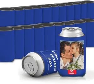 Custom Can Sleeve Beer Coolers 30pcs Bulk Personalized Can Cooler with Photo Logo Customized Insulated Beverage Bottle Holder for Party Weddings Fishing Picnics