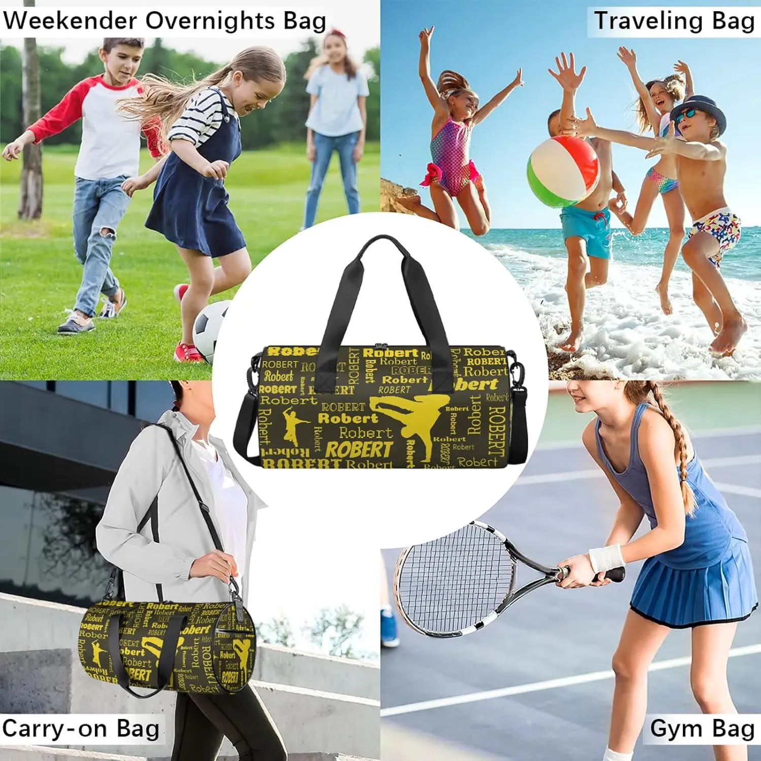 Custom Dance Duffel Bag Personalized Sports Bag with Name Overnight Weekender Duffel Bag Customized Hip-Hop Gifts for Women Men, Gold