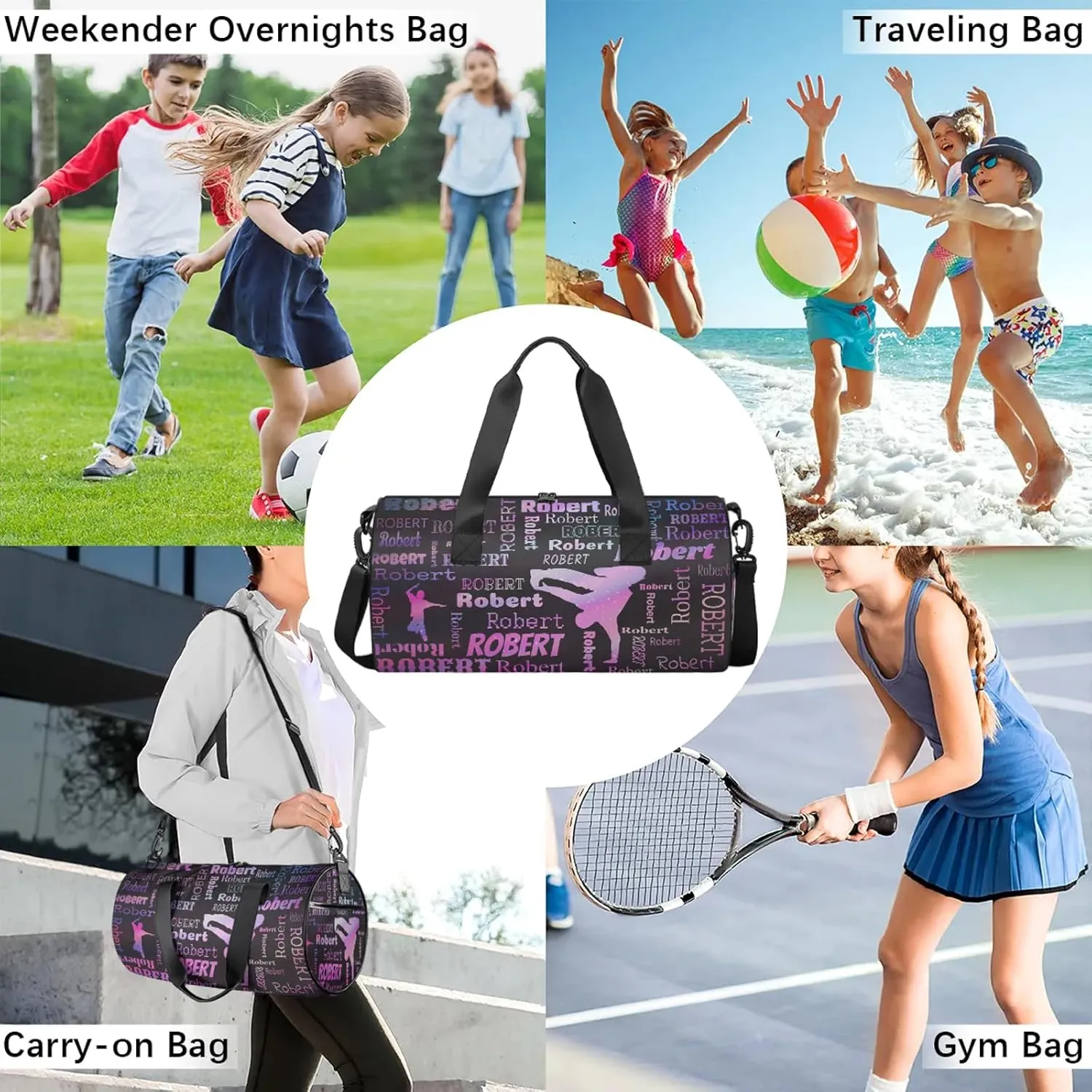 Custom Dance Duffel Bag Personalized Sports Bag with Name Overnight Weekender Duffel Bag Customized Hip-Hop Gifts for Women Men, Sparkly Stars