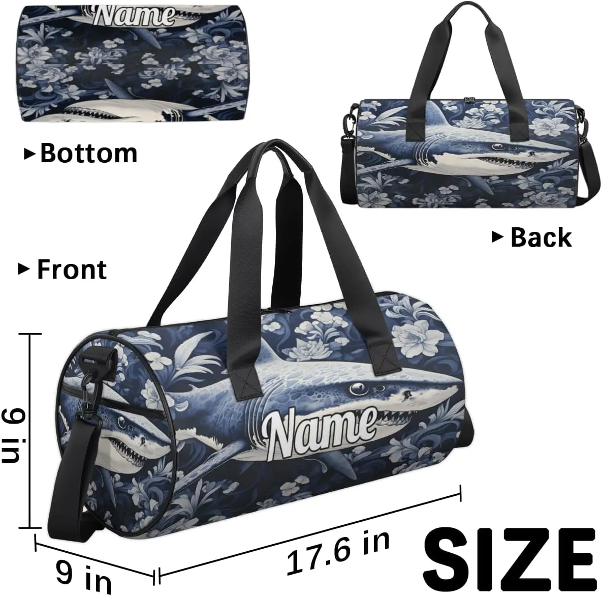 Custom Dance Duffel Bag Sport Backpacks Gyms and Weekend Overnight Travel Duffle Bag Birthday Christmas Halloween Waterproof, Blue Ocean Whale Shark