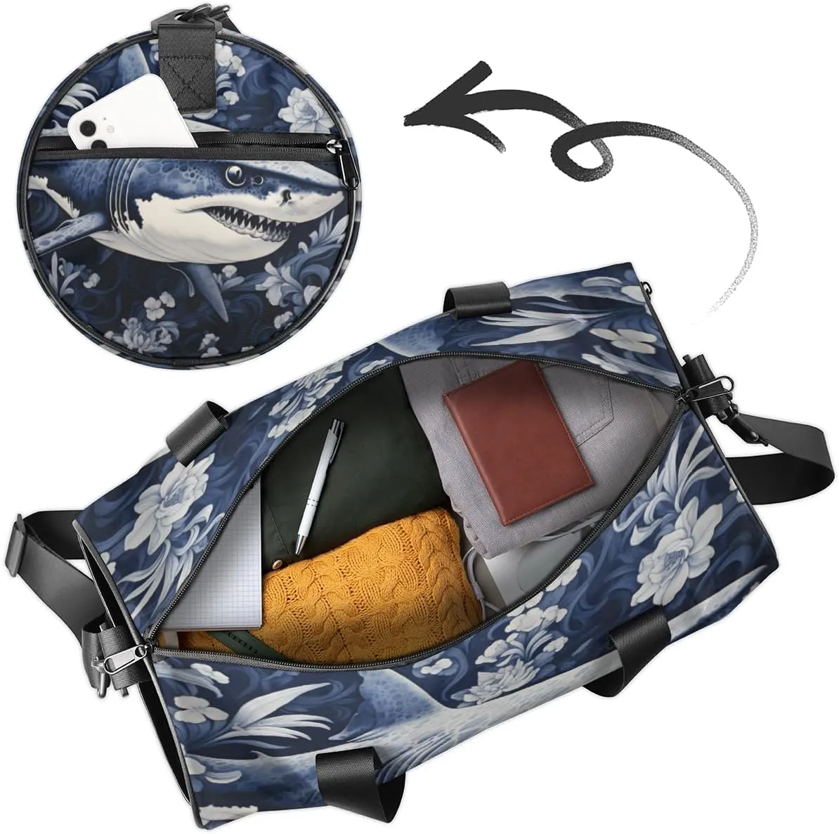 Custom Dance Duffel Bag Sport Backpacks Gyms and Weekend Overnight Travel Duffle Bag Birthday Christmas Halloween Waterproof, Blue Ocean Whale Shark