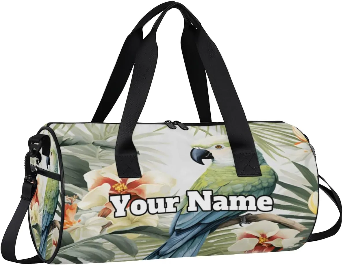 Custom Gym Bag for Women Men with Name, Personalized Flowers Bird Duffel Bag for Sports, Waterproof Dance Bag, Lightweight Carryon Gym Bag, Animal
