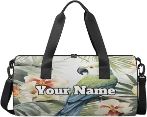 Custom Gym Bag for Women Men with Name, Personalized Flowers Bird Duffel Bag for Sports, Waterproof Dance Bag, Lightweight Carryon Gym Bag, Animal