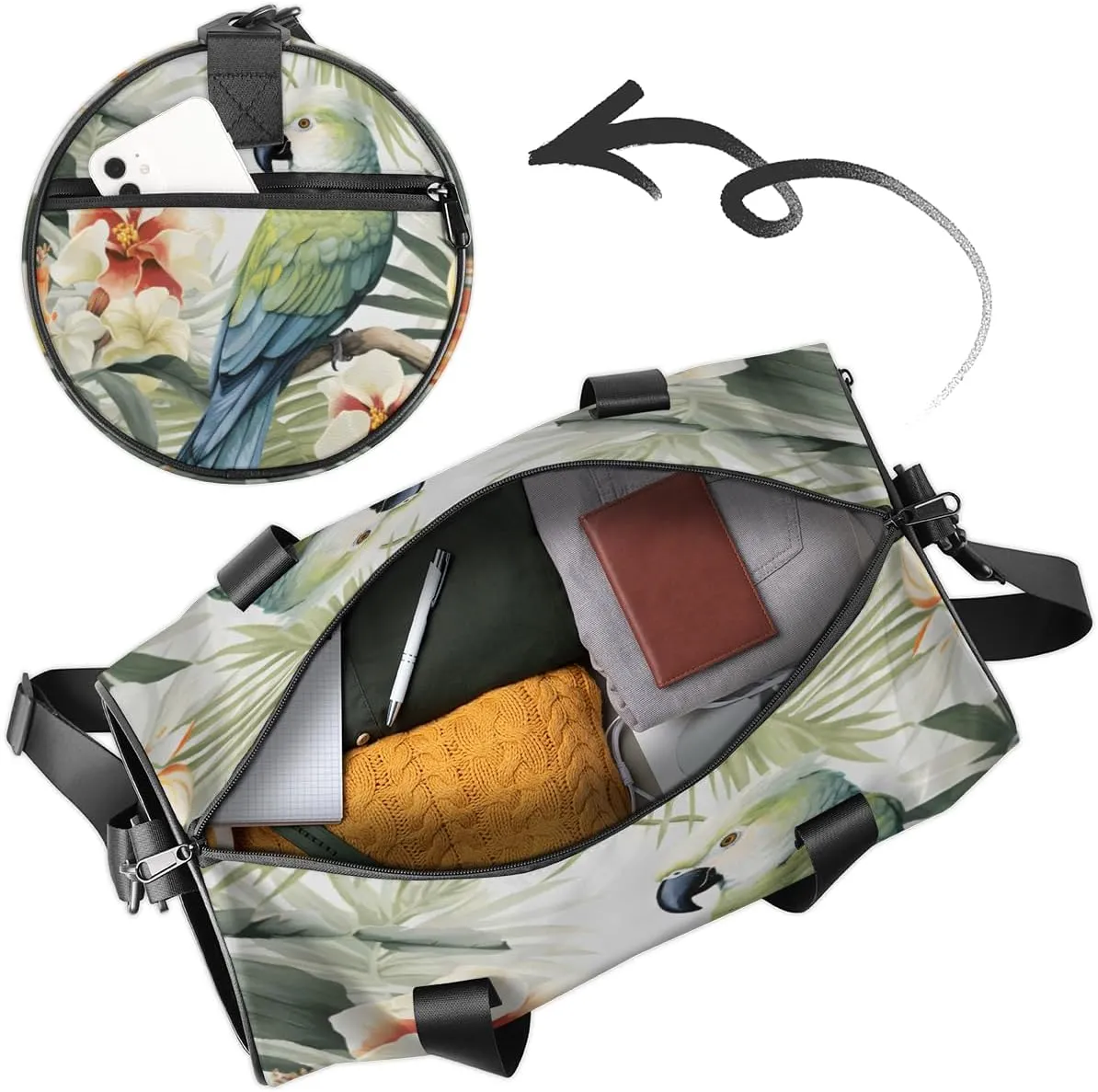 Custom Gym Bag for Women Men with Name, Personalized Flowers Bird Duffel Bag for Sports, Waterproof Dance Bag, Lightweight Carryon Gym Bag, Animal