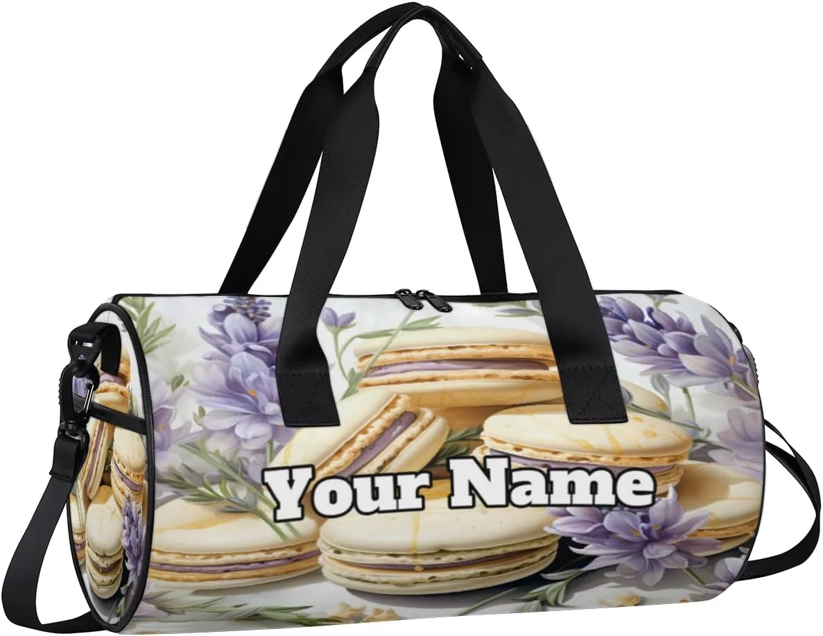 Custom Gym Bag for Women Men with Name, Personalized Macaroon Duffel Bag for Sports, Waterproof Dance Bag, Lightweight Carryon Gym Bag, Lavenders
