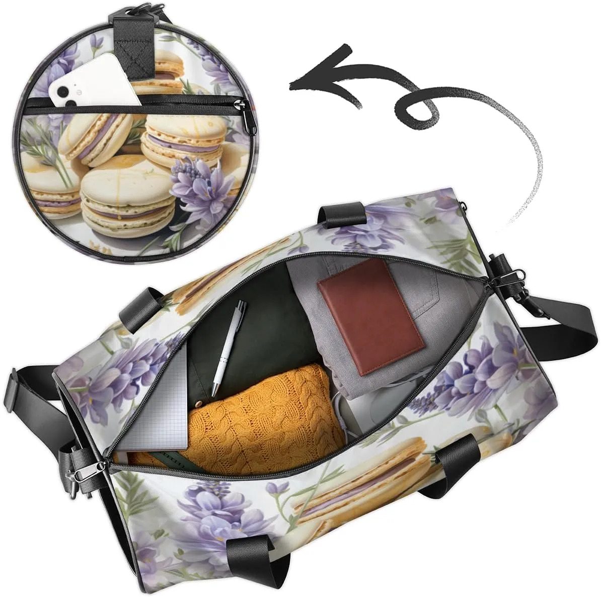 Custom Gym Bag for Women Men with Name, Personalized Macaroon Duffel Bag for Sports, Waterproof Dance Bag, Lightweight Carryon Gym Bag, Lavenders