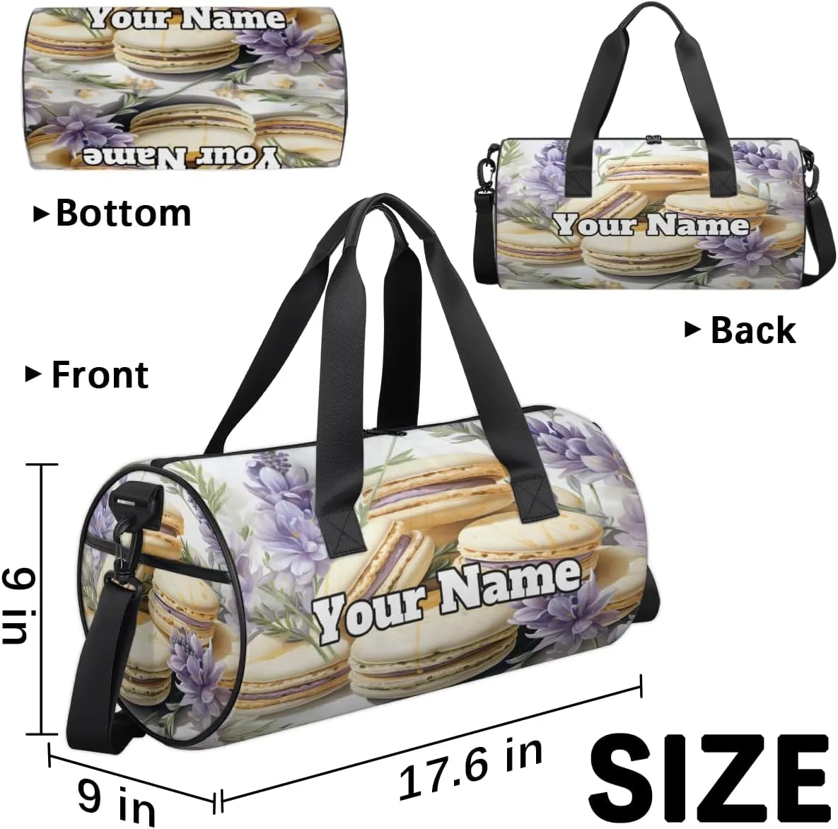 Custom Gym Bag for Women Men with Name, Personalized Macaroon Duffel Bag for Sports, Waterproof Dance Bag, Lightweight Carryon Gym Bag, Lavenders