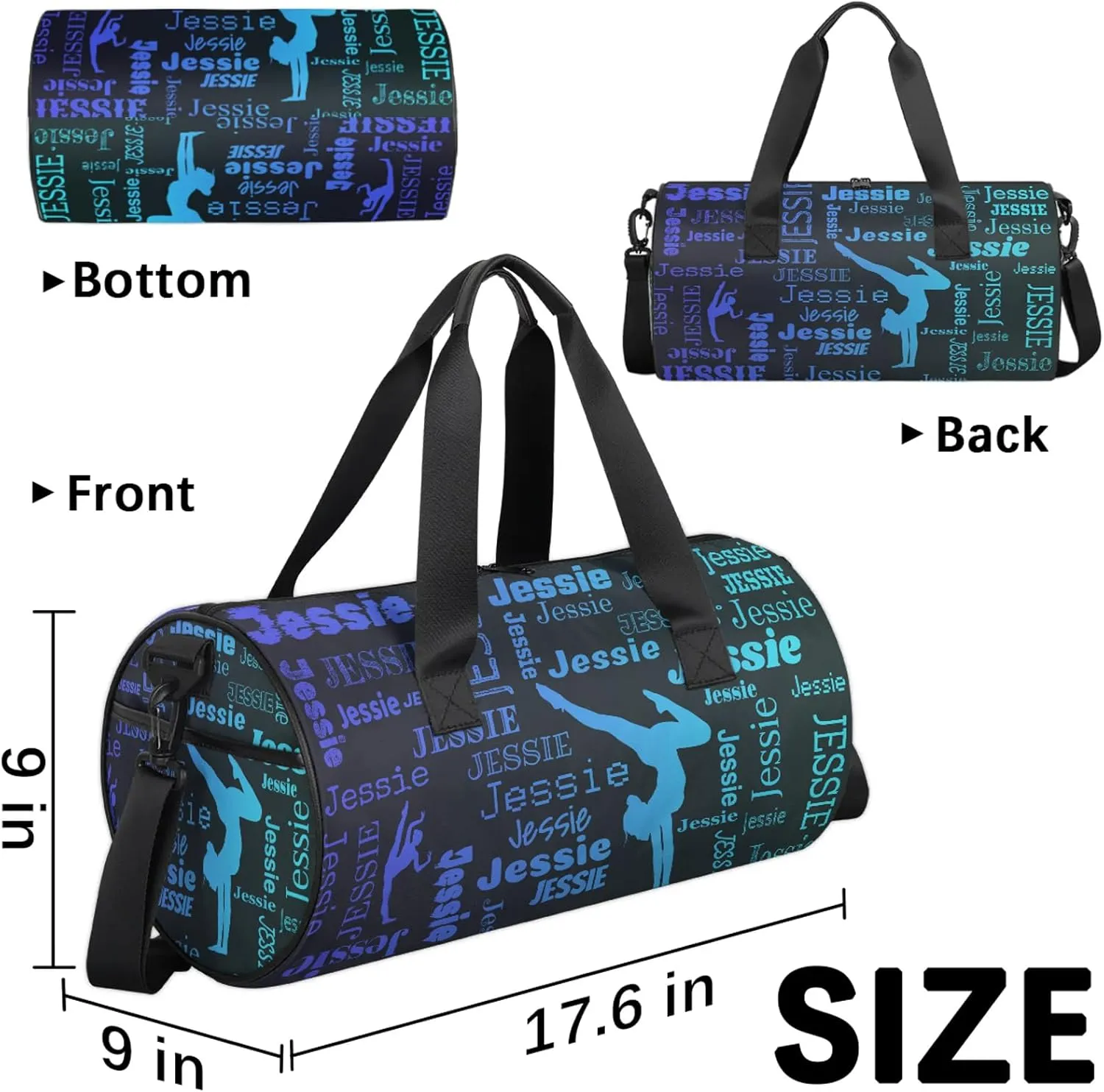 Custom Gymnastics Duffel Bag Personalized Sports Bag with Name Overnight Weekender Duffel Bag Customized Gym Sport Gifts for Women Men, Multi Blue