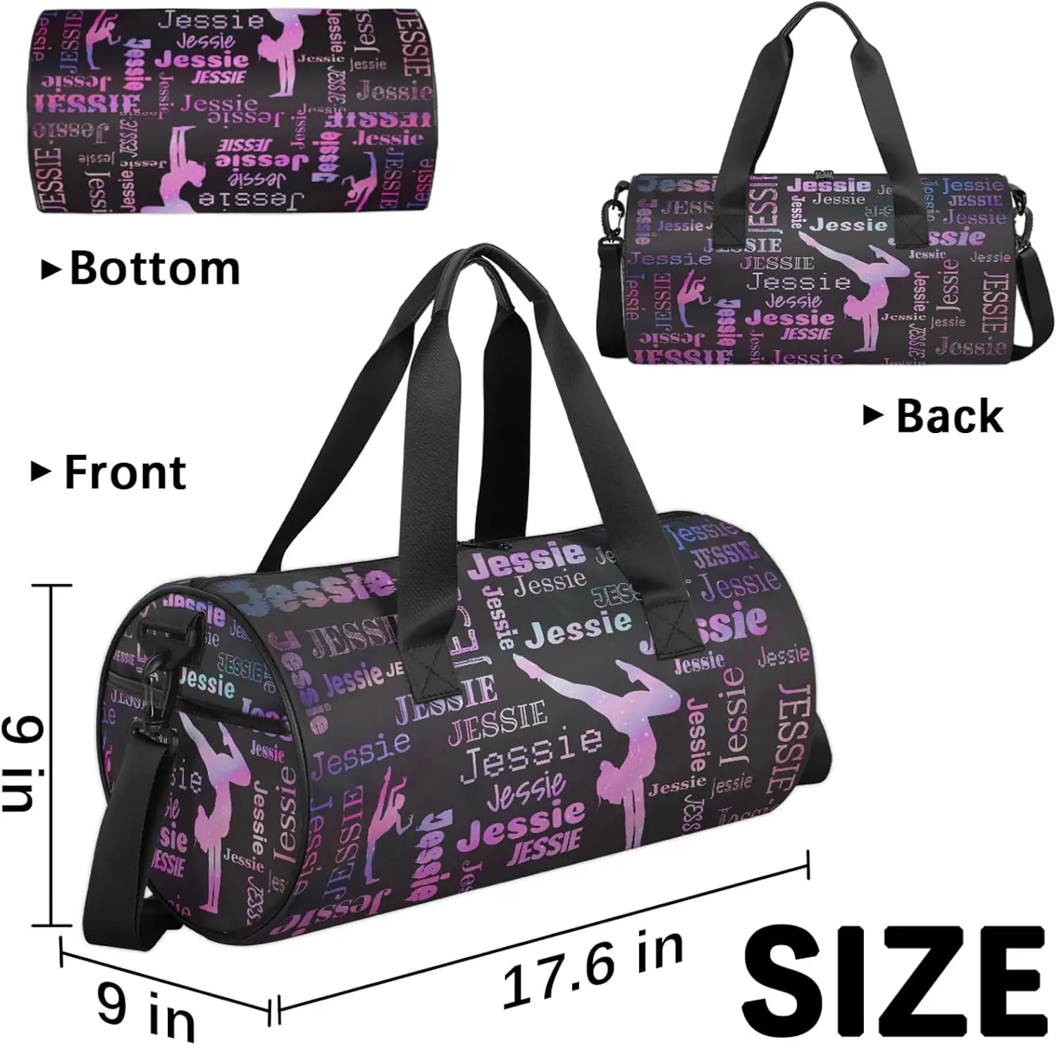 Custom Gymnastics Duffel Bag Personalized Sports Bag with Name Overnight Weekender Duffel Bag Customized Gym Sport Gifts for Women Men, Sparkly Stars