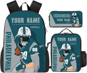 Custom Philadelphia Backpack 3-Piece Set for Men Women Includes Laptop Bag Personalized Name Number Lunch Box and Pencil Case Gifts for Boys Girls Fans