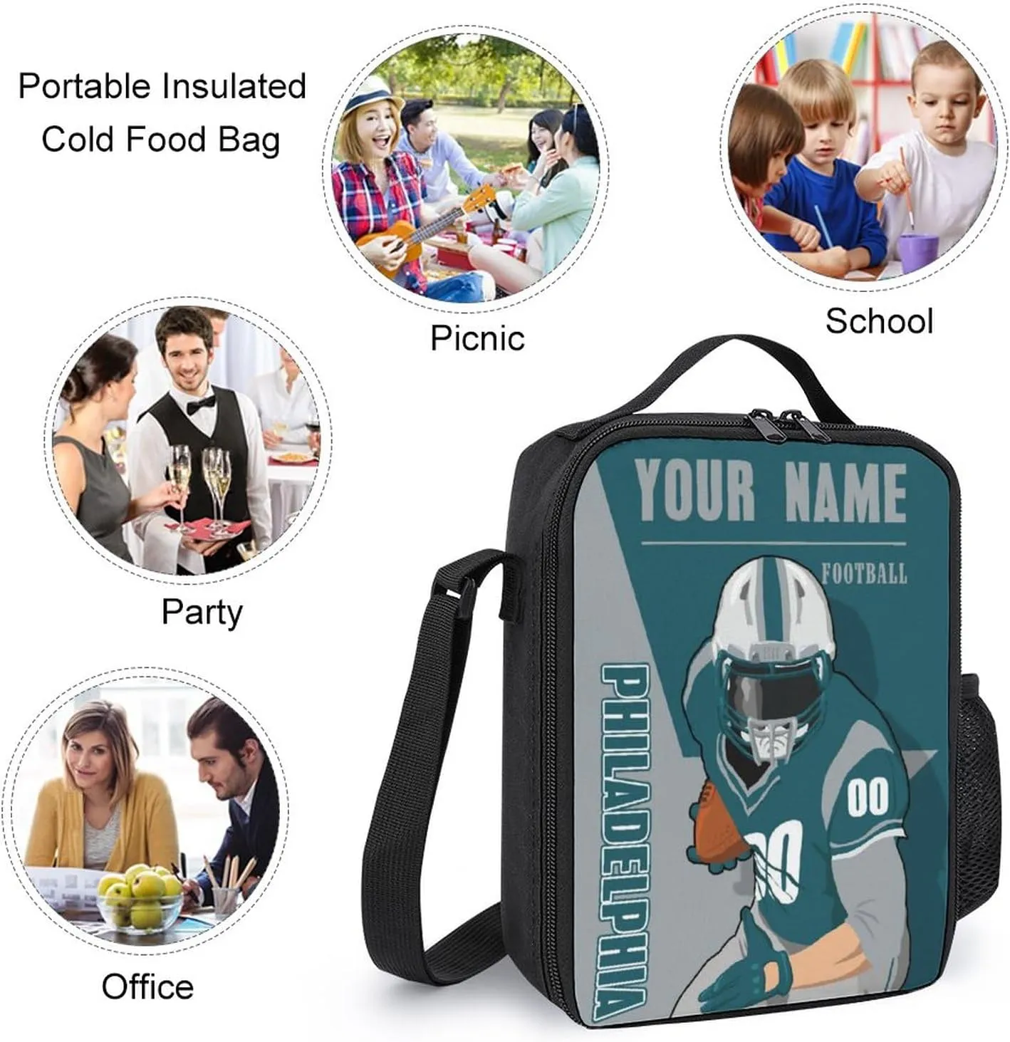 Custom Philadelphia Backpack 3-Piece Set for Men Women Includes Laptop Bag Personalized Name Number Lunch Box and Pencil Case Gifts for Boys Girls Fans