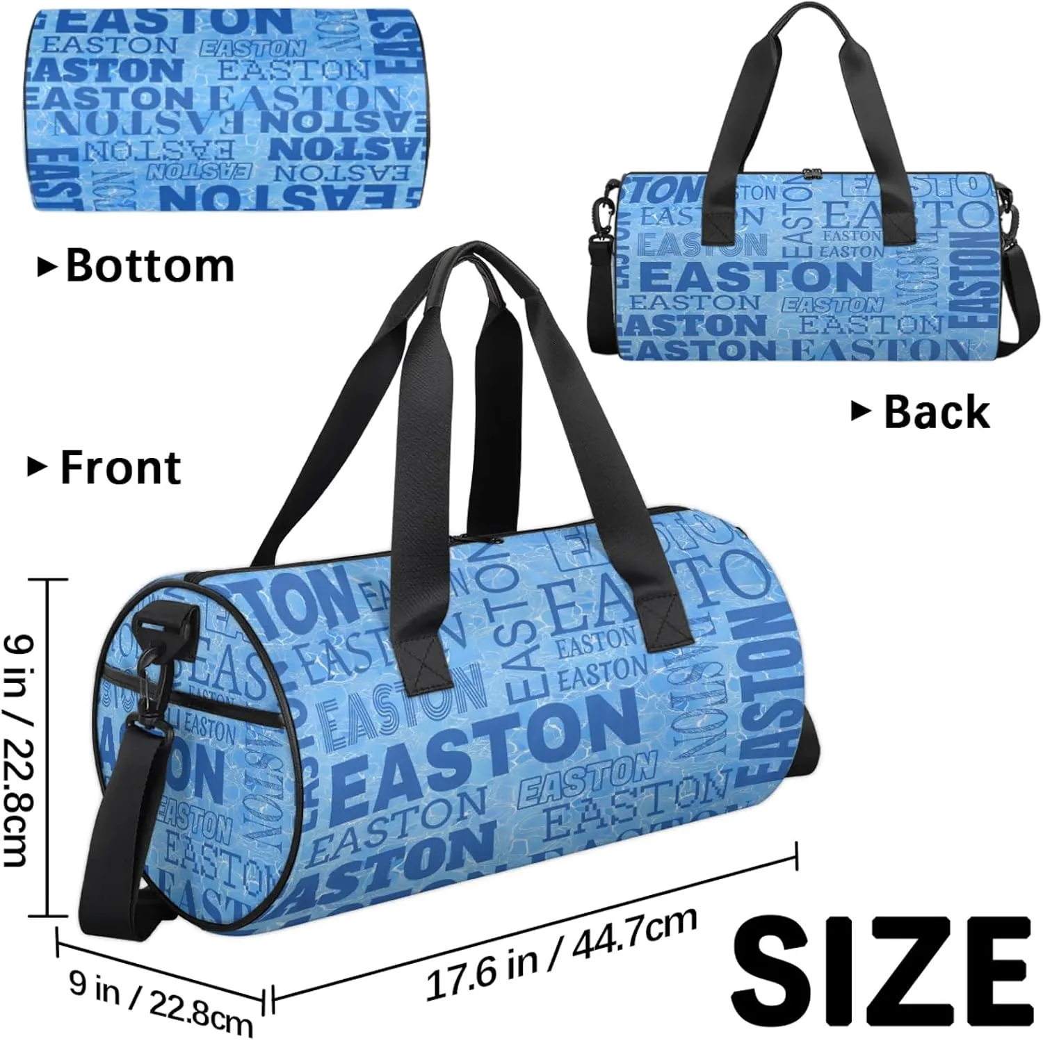 Custom Sport Gym Duffel Bag with Name Round Personalized Travel Overnight Bag Waterproof Customized Dance Bag Carry-On Tote 17.6in, Blue Cracked