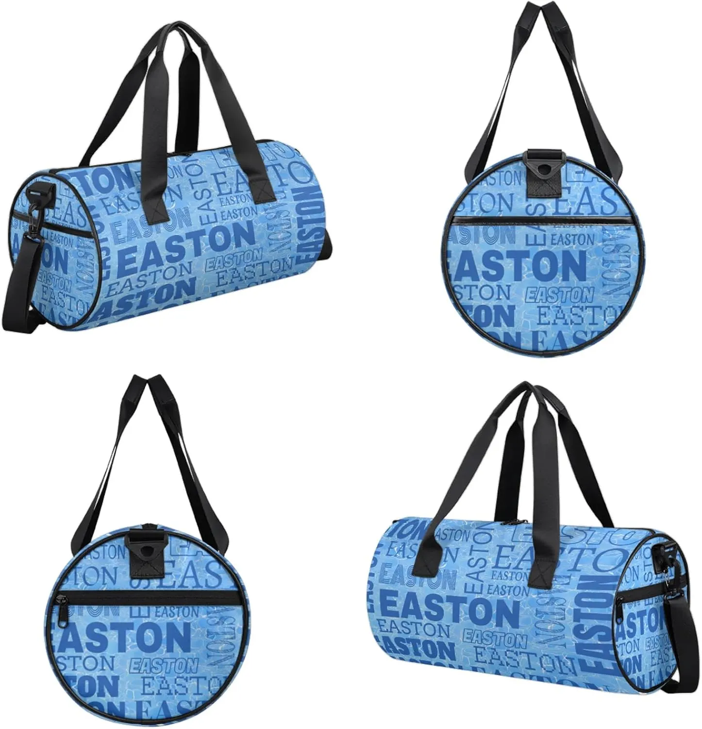 Custom Sport Gym Duffel Bag with Name Round Personalized Travel Overnight Bag Waterproof Customized Dance Bag Carry-On Tote 17.6in, Blue Cracked