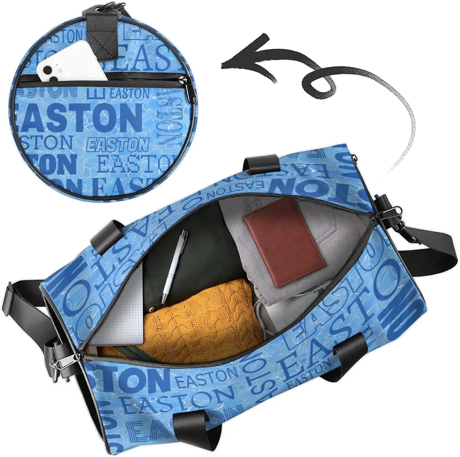 Custom Sport Gym Duffel Bag with Name Round Personalized Travel Overnight Bag Waterproof Customized Dance Bag Carry-On Tote 17.6in, Blue Cracked
