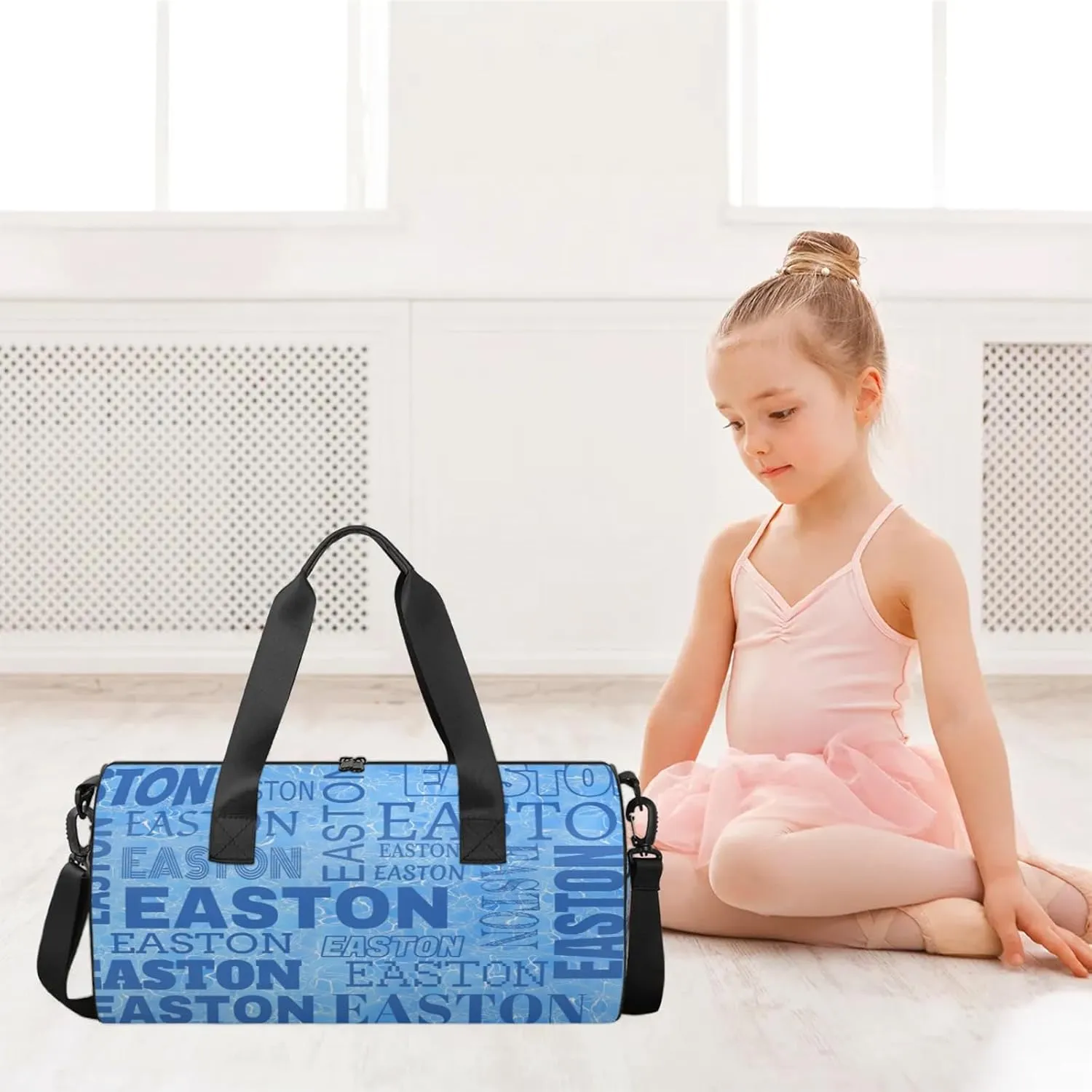 Custom Sport Gym Duffel Bag with Name Round Personalized Travel Overnight Bag Waterproof Customized Dance Bag Carry-On Tote 17.6in, Blue Cracked