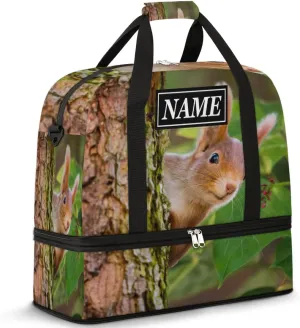 Customize Personalized Travel Duffel Bag Forest Animal Squirrel Sport Gym Bag for Woman Man,Waterproof Foldable Weekend Overnight Bag for Yoga Workout Training with Shoe Compartment