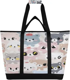 Cute Animal Cartoon Bears Reusable Insulated Lunchbox Cooler Bag, Leakproof Kitchen Grocery Bag Collapsible Portable Cooler Tote Bag for Picnic, Camping, Office, Travel