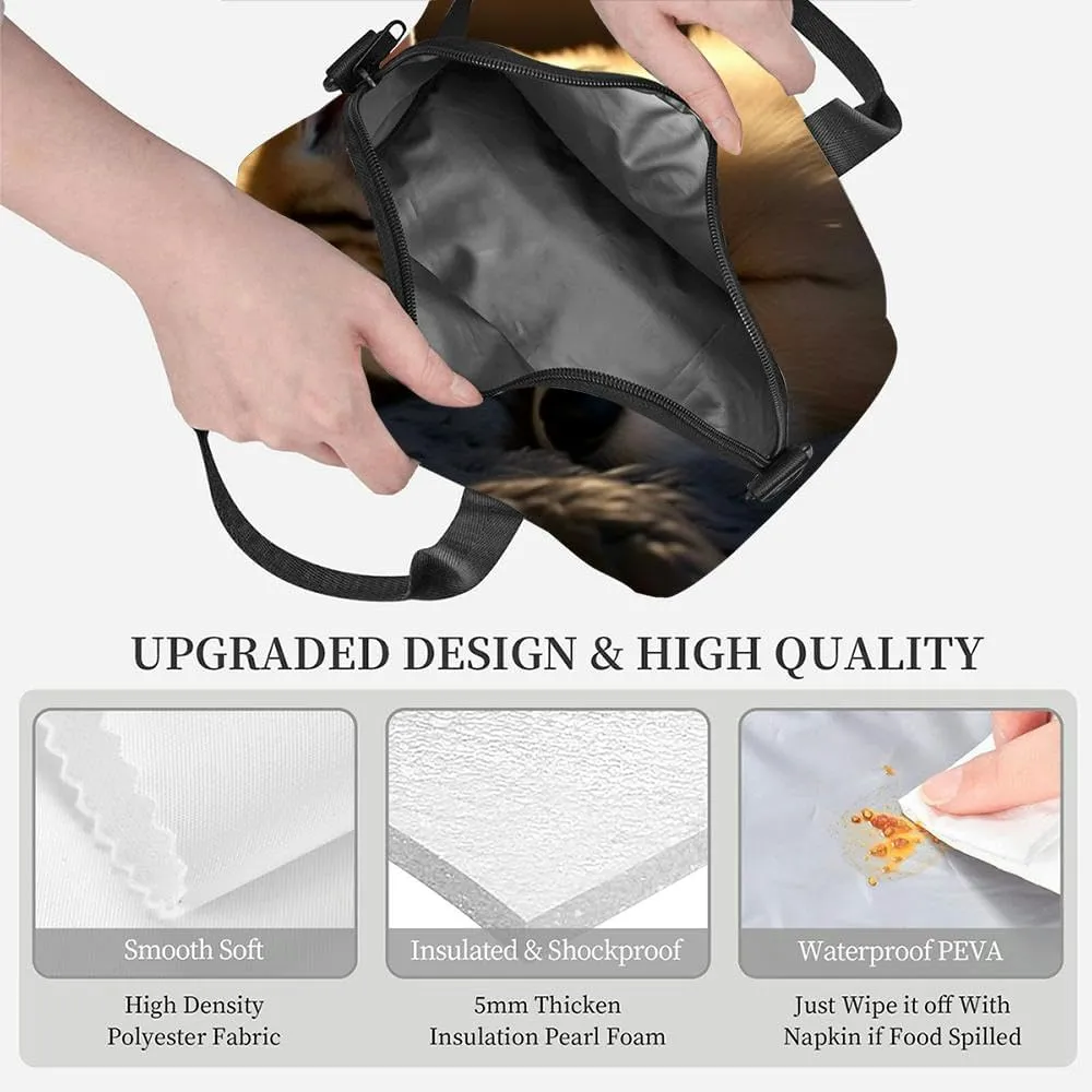 Cute cat and dog sleeping the sofa the morning Insulated Adult Lunch Bag with Shoulder Strap for Women Lightweight Reusable Portable Freezable Lunch Tote Bag for Work Picnic