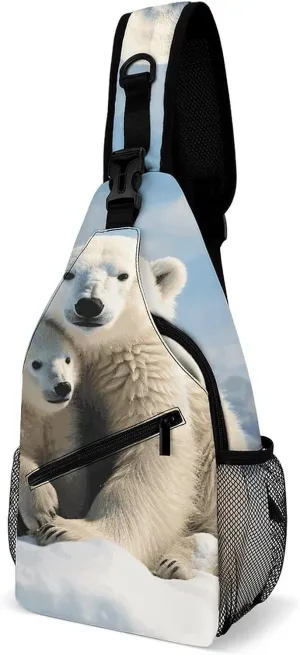 Cute Polar Bear Sling Bag with Rfid Blocking Causal Mens Crossbody Bag Lightweight Chest Pack Large Man Purse Travel Crossbody Backpack Shoulder Sling Backpack for Hiking Running Cycling