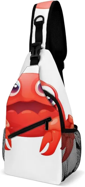 Cute Red Crab Sling Bag with Rfid Blocking Causal Mens Crossbody Bag Lightweight Chest Pack Large Man Purse Travel Crossbody Backpack Shoulder Sling Backpack for Hiking Running Cycling