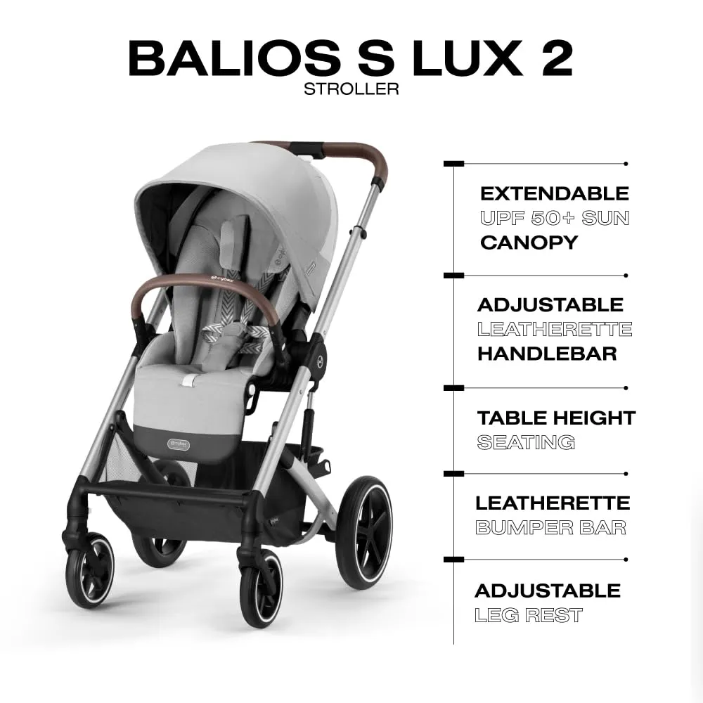 Cybex Balios S Lux Stroller FrontFacing or ParentFacing Seat Positions OneHand Fold Multiposition Recline Adjustable Leatherette Handlebar Infant, Lava Grey