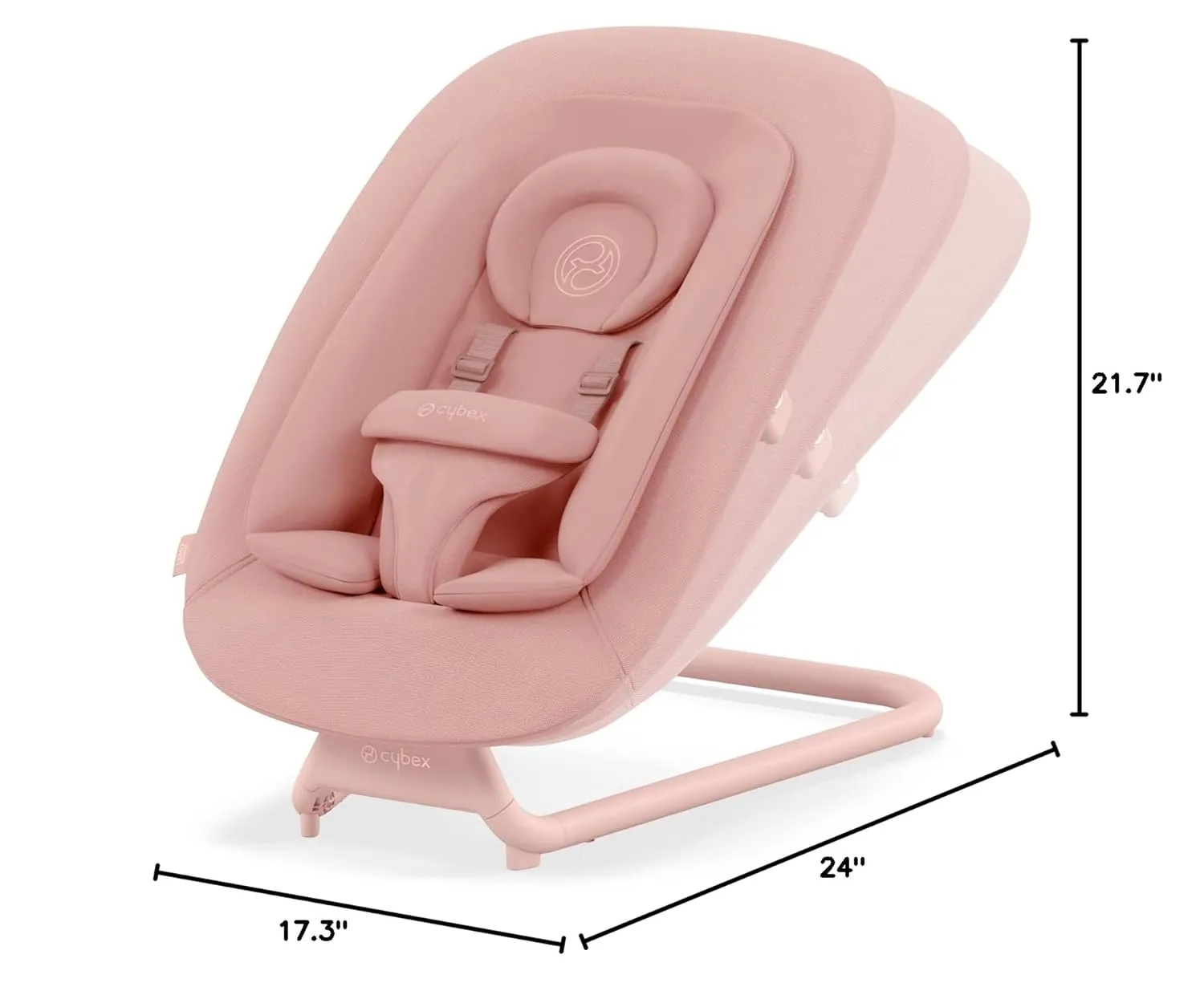 Cybex Lemo Self-Bouncing Baby Bouncer for Playing and Relaxing with Adjustable Harness and Breathable Mesh Backrest, Comfort Inlay with Head Hugger, and Stand, Pearl Pink