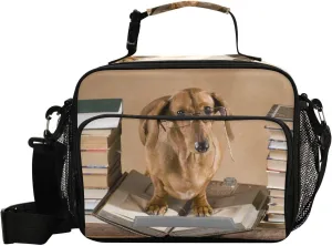 Dachshund Professor Lunch Bag for Women Men Funny Animal Insulated Cooler Tote Bag with Adjustable Shoulder Strap Large Capacity Reusable Leakproof Picnic Lunch Box Outdoor for Adult Office