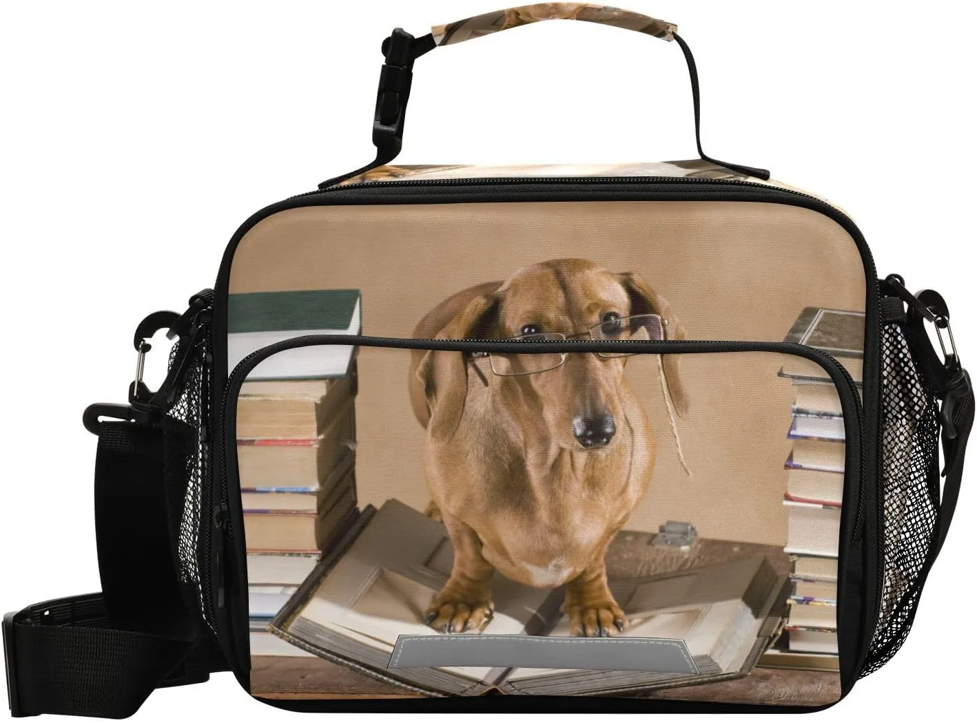 Dachshund Professor Lunch Bag for Women Men Funny Animal Insulated Cooler Tote Bag with Adjustable Shoulder Strap Large Capacity Reusable Leakproof Picnic Lunch Box Outdoor for Adult Office