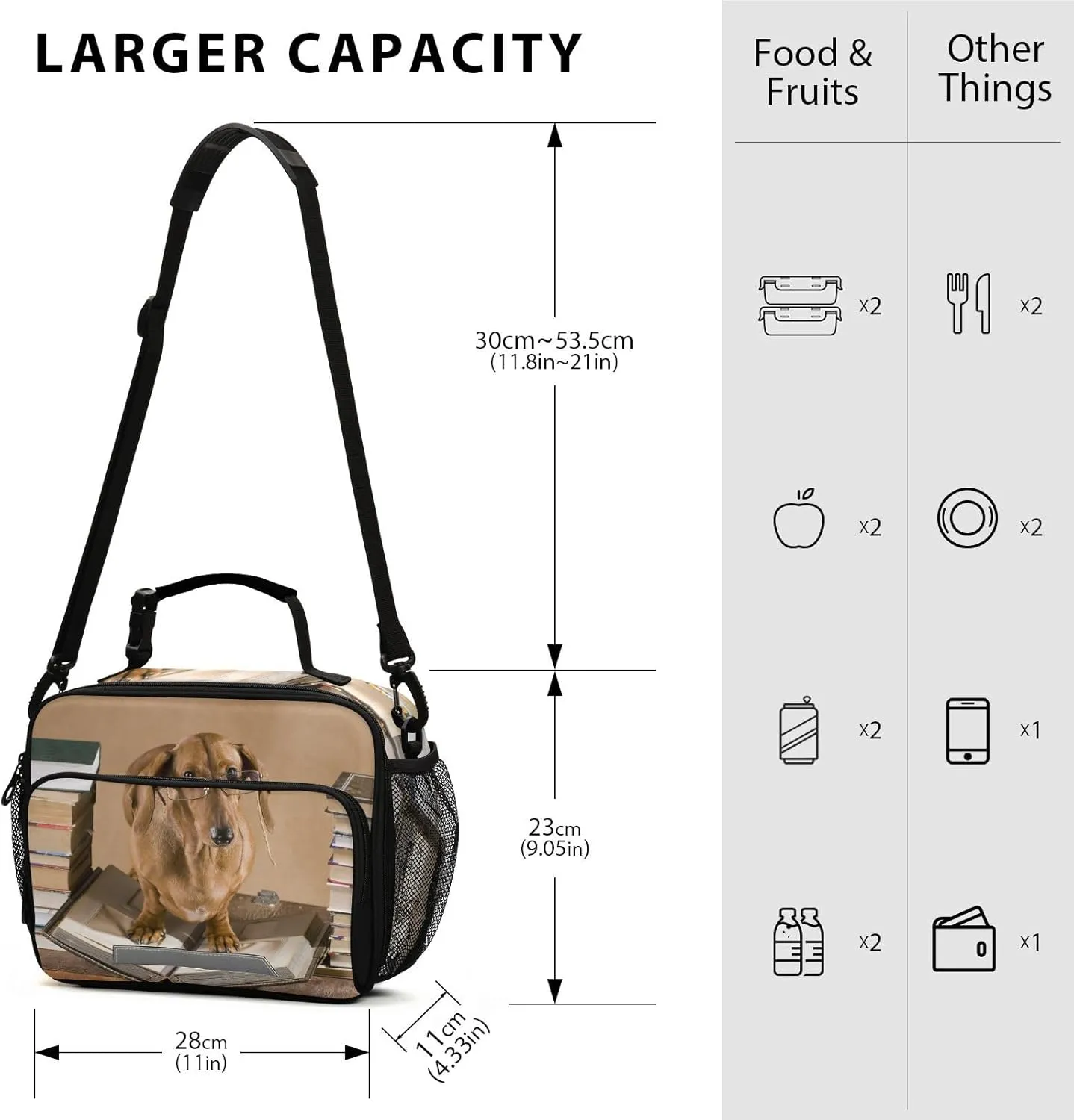 Dachshund Professor Lunch Bag for Women Men Funny Animal Insulated Cooler Tote Bag with Adjustable Shoulder Strap Large Capacity Reusable Leakproof Picnic Lunch Box Outdoor for Adult Office