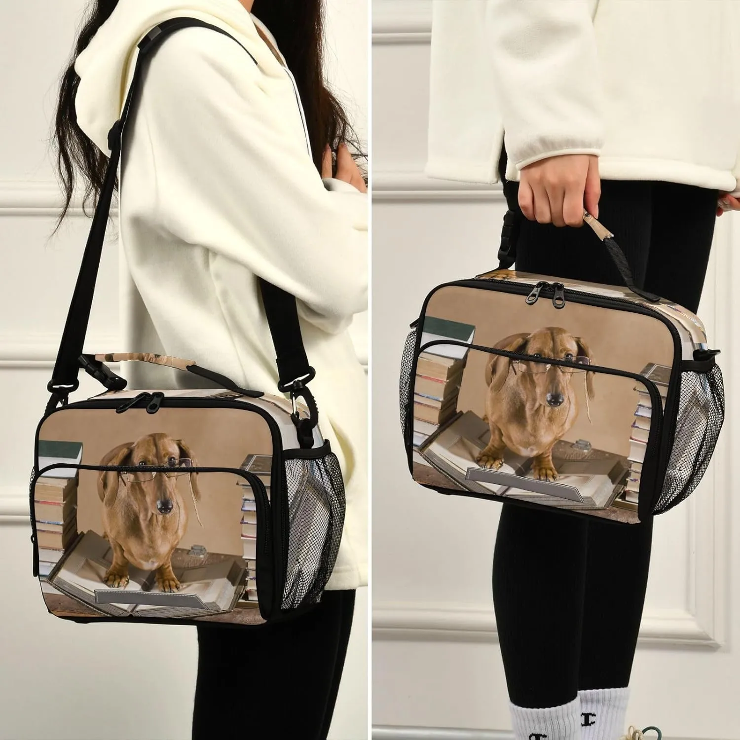 Dachshund Professor Lunch Bag for Women Men Funny Animal Insulated Cooler Tote Bag with Adjustable Shoulder Strap Large Capacity Reusable Leakproof Picnic Lunch Box Outdoor for Adult Office