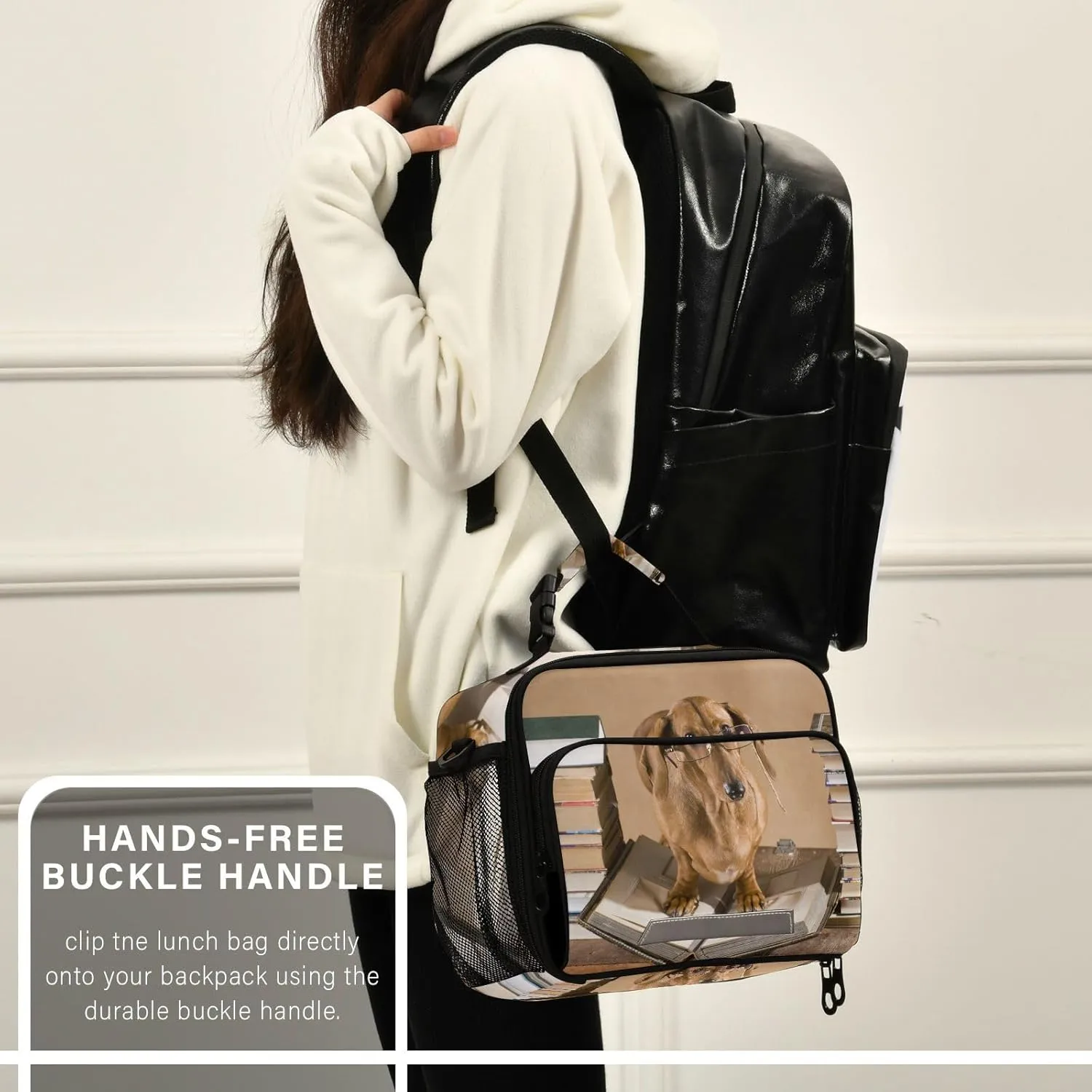 Dachshund Professor Lunch Bag for Women Men Funny Animal Insulated Cooler Tote Bag with Adjustable Shoulder Strap Large Capacity Reusable Leakproof Picnic Lunch Box Outdoor for Adult Office