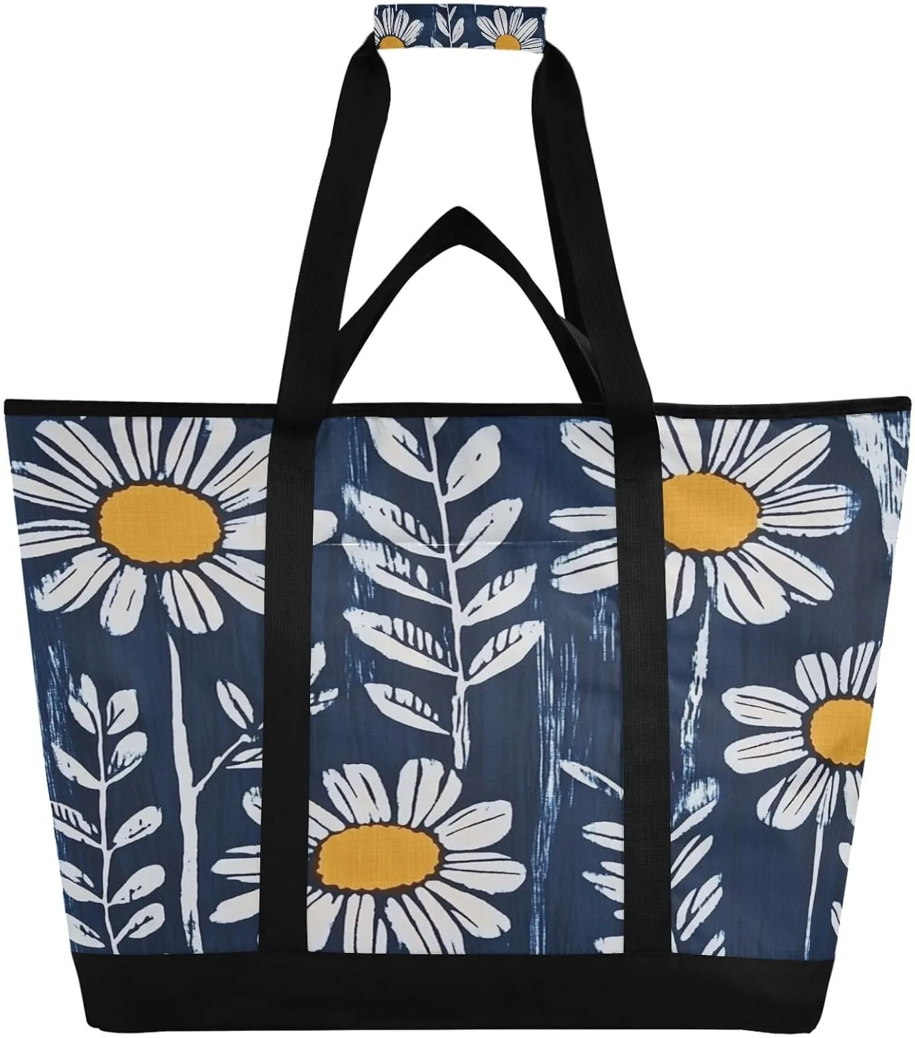 Daisy Flowers Reusable Insulated Lunchbox Cooler Bag, Leakproof Kitchen Grocery Bag Collapsible Portable Cooler Tote Bag for Picnic, Camping, Office, Travel