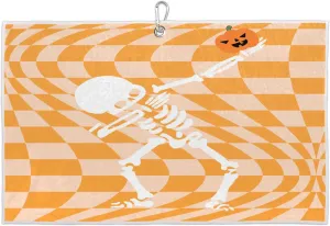 Dancing Pumpkin Skeleton Golf Towel with Heavy Duty Carabiner Clip Quick Dry Ultra Absorbent Club Ball Cleaning Towel Golf Accessories for Men Women