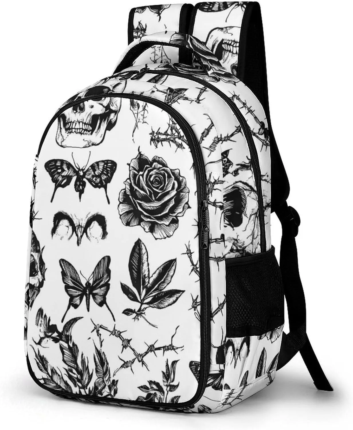 Death Roses Skull Thorn Flowers Unisex Backpack Casual Daypacks Dual Compartment Shoulders Bag for Camping Hiking Travel Gear