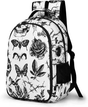Death Roses Skull Thorn Flowers Unisex Backpack Casual Daypacks Dual Compartment Shoulders Bag for Camping Hiking Travel Gear
