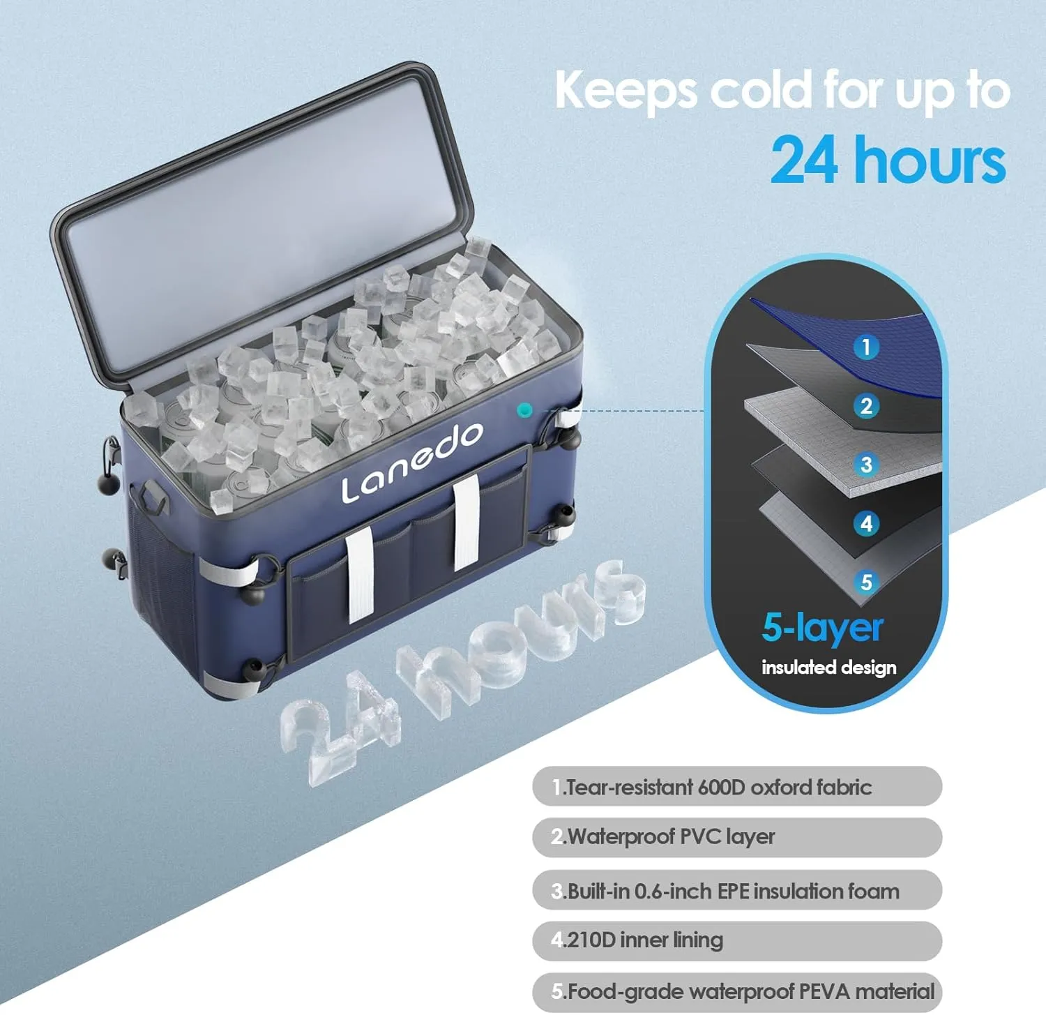 Deep Freeze Cooler Soft Sided Cooler Bag, 34 Can Collapsible Insulated Ice Chest, Large Leakproof Camping & Travel Cooler for Kayaking & Beach