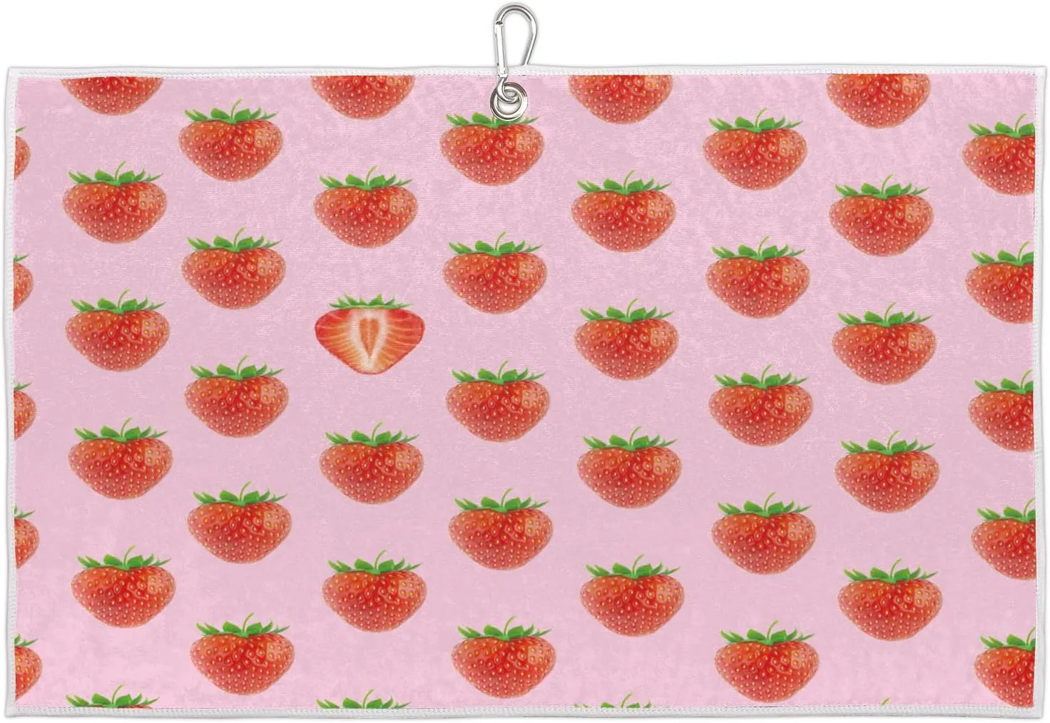 Delicious Strawberries Golf Towel with Heavy Duty Carabiner Clip Quick Dry Ultra Absorbent Club Ball Cleaning Towel Golf Accessories for Men Women