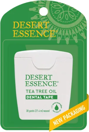 Desert Essence Tea Tree Oil Dental Tape – Pack of 6, 30 Yards Each – Naturally Waxed with Beeswax, Thick No-Shred Flossing Tape – Removes Food Debris, Antiseptic, Gluten-Free, Cruelty-Free