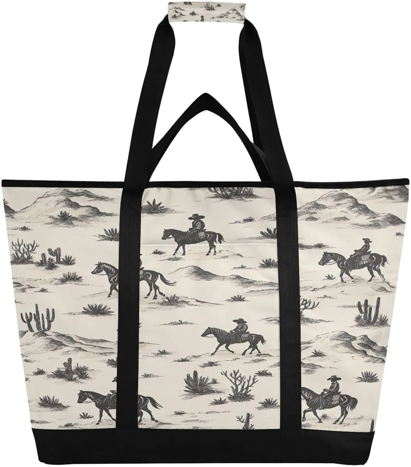 Desert Horseback Riding Reusable Insulated Cooler Bag,Compartment Large Capacity Thermal Tote for Shopping, Picnic, Beach Travel & Camping Leak-Proof Lunch Box